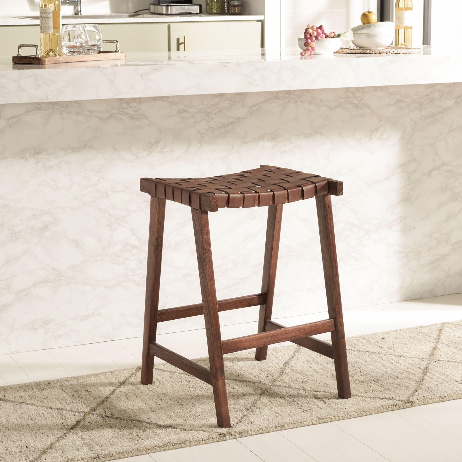 Alston Bar Stool, Counter Stool (26.77” Seat Height), Walnut, Cognac
