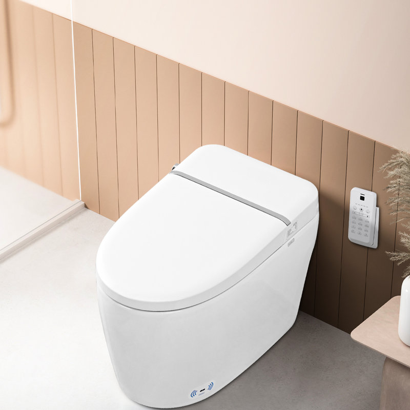 Smart Toilet With Night , Heated Seat, Self-Cleaning Nozzle, Pre-Wet, Side Knob Flush, Auto Flush Bidet Foot Sensor Open Cover, Swing Wash, Silent Slow Down, Soft Close