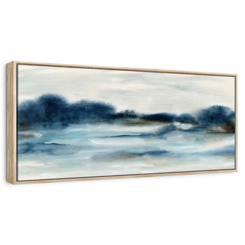 Vue panoramique sur la baie, Cadre flottant en bois naturel, 28 po x 10 po
