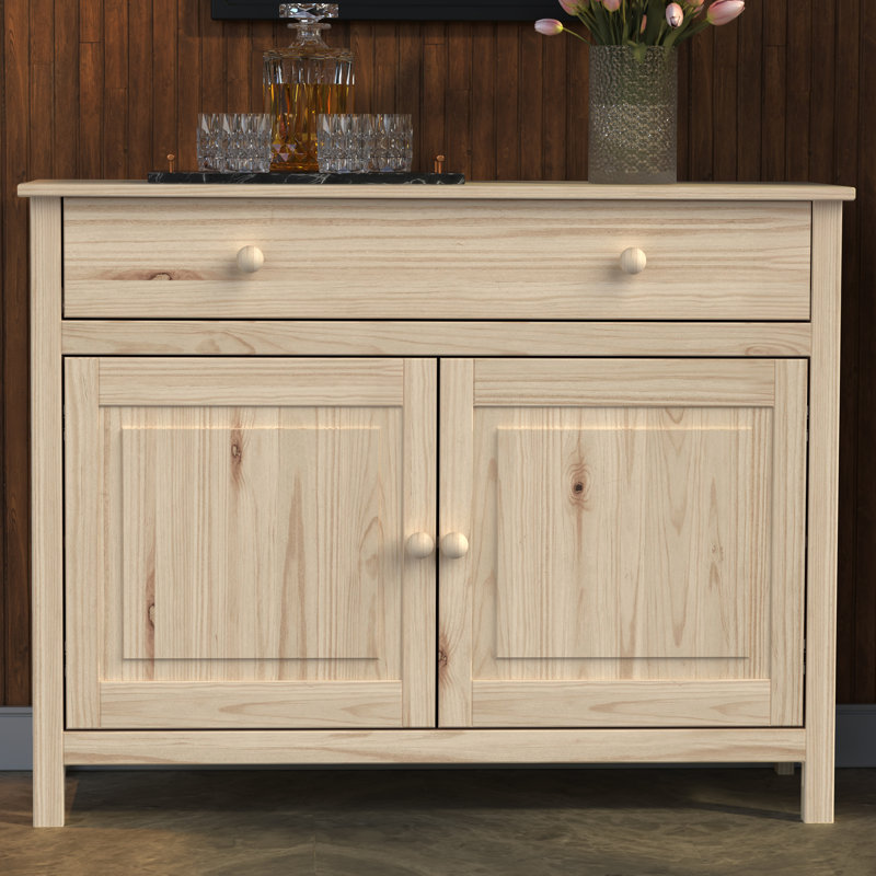 Pine Wood Sideboard & Buffet: 43.89" Wide with 2 Doors and 1 Drawer - Enhance Your Space, Natural