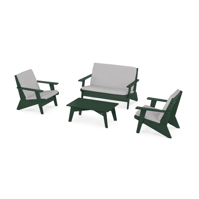 Riviera Modern Lounge 4-Piece Set, Green, Granite
