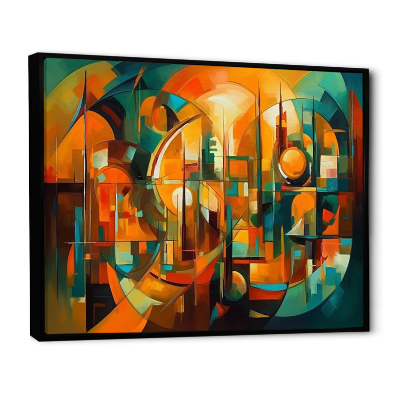 Hadriana abstrait la forme cubiste II, H 34 po x l 44 po x P 1,5 po, Cadre flottant noir