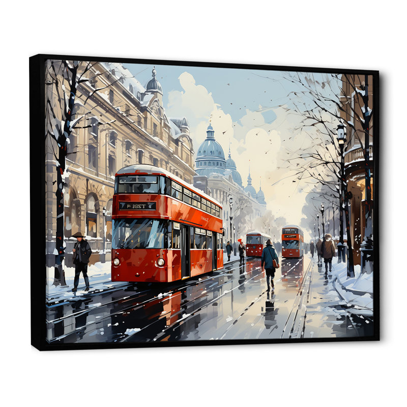 London Urban Red Bus In UK - Bus, art mural, Cadre flottant noir, H 30 po x l 40 po x P 1,5 po