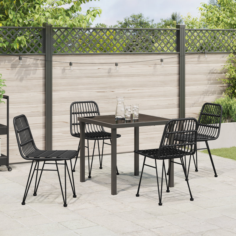 5 Piece Garden Dining Set Poly Rattan, 73cm H x 80cm W x 80cm D, Black