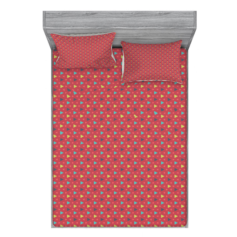 Ensemble de draps géométrique coloré, Ensemble de draps pour lit double avec un drap-hou