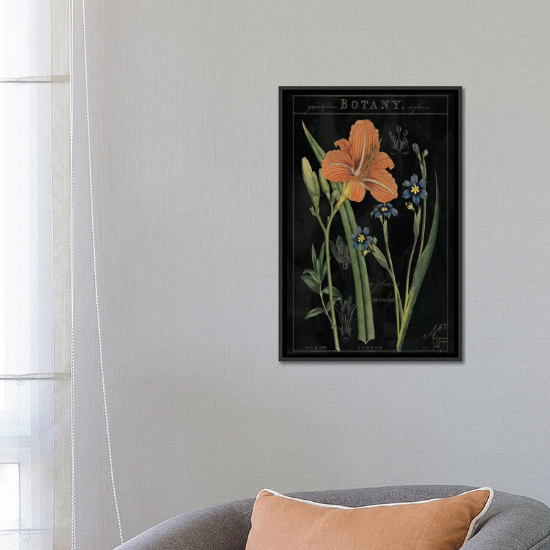 « rétro flore ii on black », impression sur toile tendue, H 18 po x l 12 po x P 1,5 po, Toile tendue, Pas de tapis
