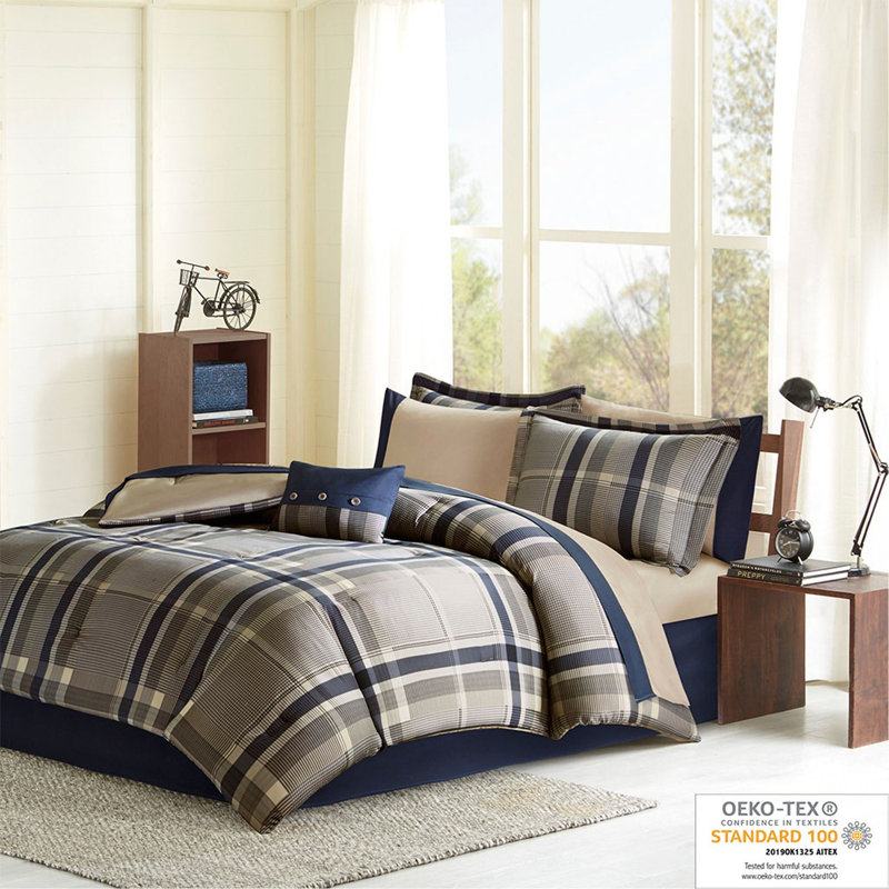 Twin XL Plaid Comforter Set With Bed Sheets, Twin XL Comforter + 7 Additional Pieces