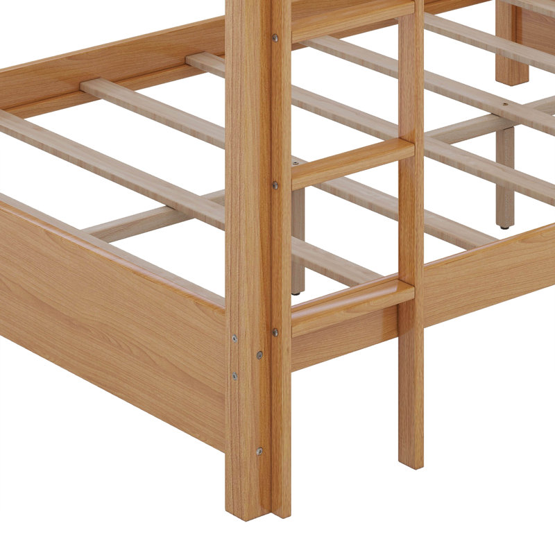 Wood Queen Size Bunk Bed With Ladder, Wood