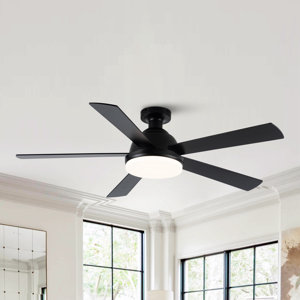 Vaczon 52" 5 - Blade Modern Flush Mount Ceiling Fan with LED Lights and Remote Control Black