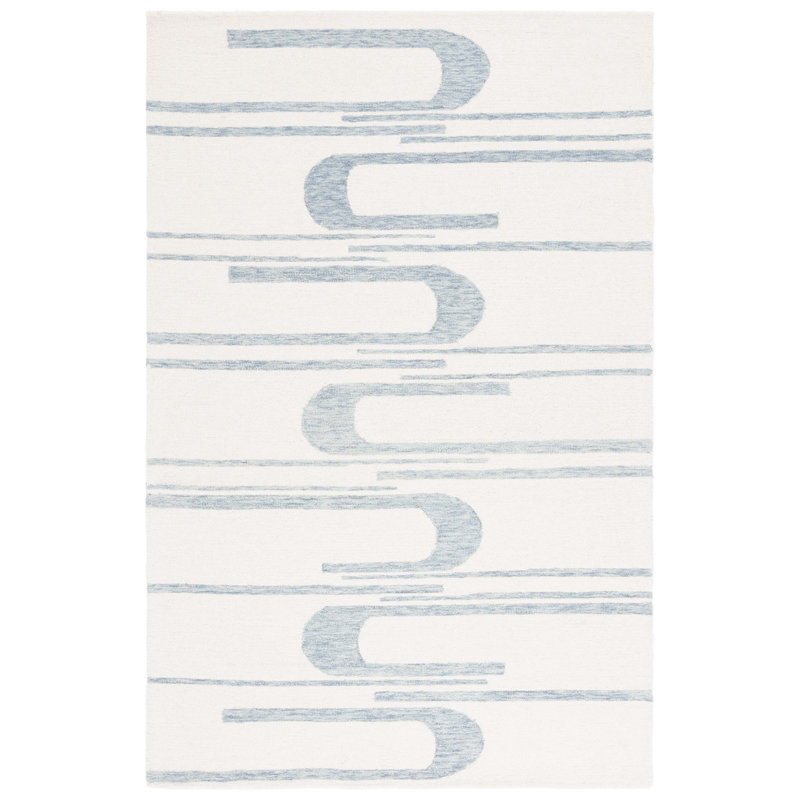 Ardath Ebony Hand Tufted Wool Cotton Abstract Rug in Ivory/Blue, Rectangle 4' x 6'