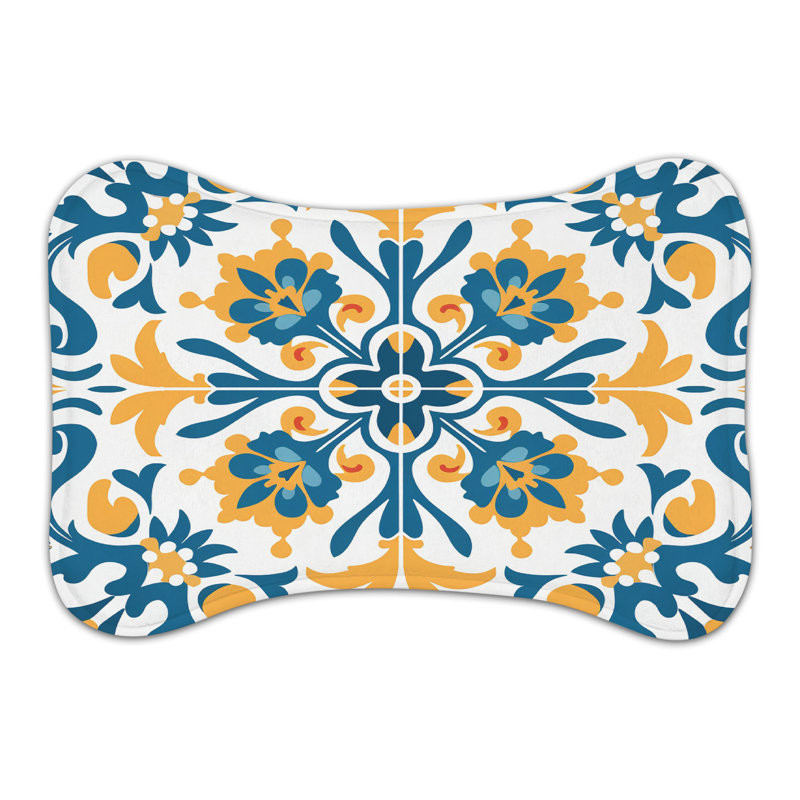 Spanish Geometry - 1 Piece Bone Shape Feeding Mat, Medium (18")
