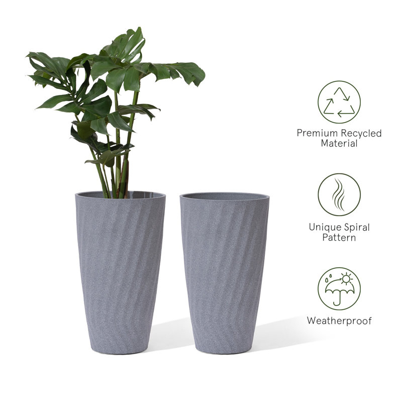 Boynton 24 Inch Tall Planters, Tree Planters with Shelf Insert, Morden Large Round Plant Pots Containers for Indoor/Outdoor Use