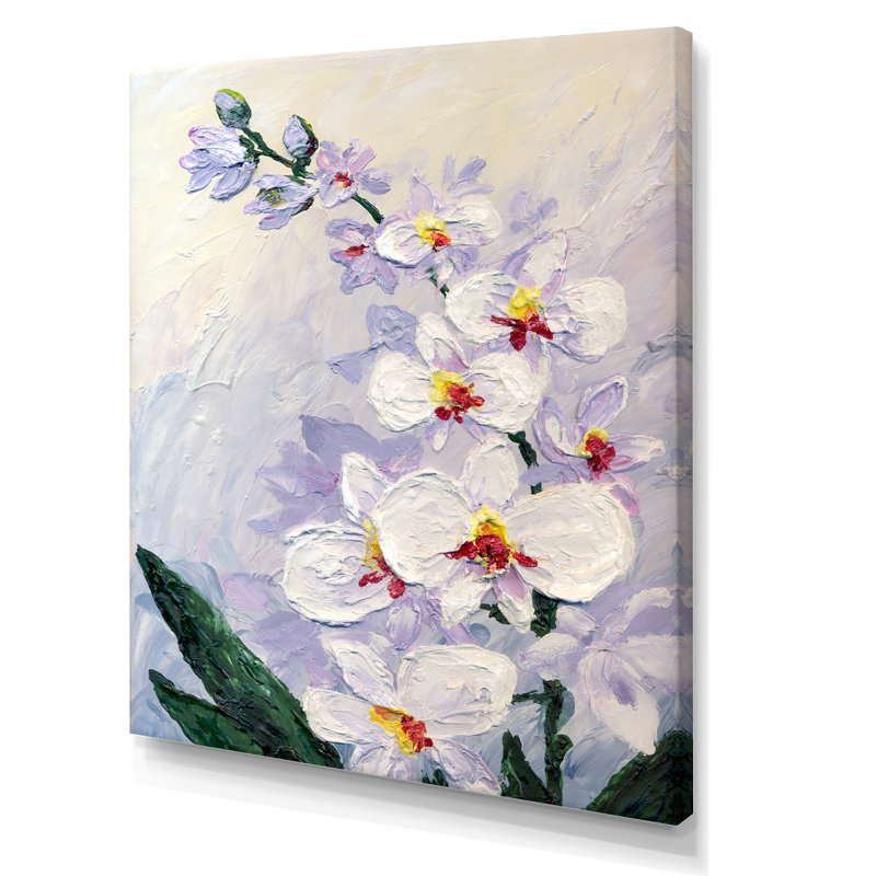 Fleur d'orchidée blanche moderne - peinture, H 40 po x l 30 po x P 1,5 po, Toile tendue