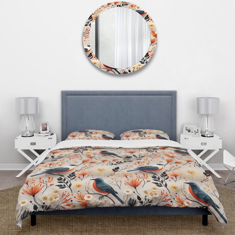 Literie Blooming Scandinavian Bird Elegance I, Housse de couette pour très grand lit et 2 très