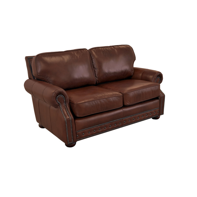 Speroni 72" Genuine Leather Rolled Arm Loveseat, Brompton Brown Genuine Leather