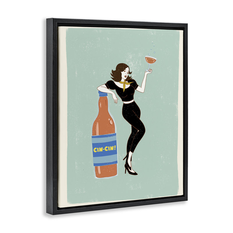 Affiche flottante vintage Cin Cin, affiche par Rachel Nieman, Cadre flottant noir de jais, H 21 po x l 17 po