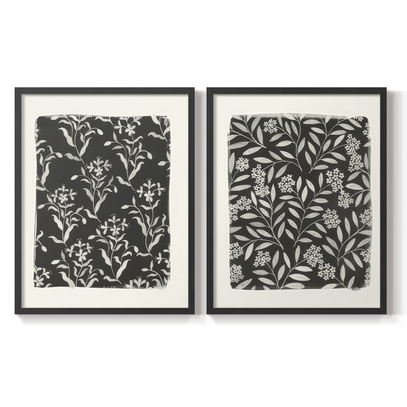 Vintage Floral Pattern I-Premium Framed Print -Ready to Hang - No Nails Required - No Nails Required, 29" H x 46" W, Black
