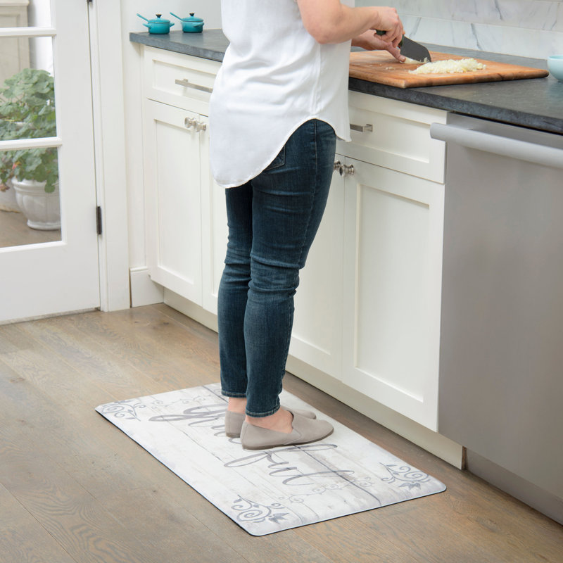 Grateful Floral Grey Polyvinyl Anti-Fatigue Kitchen Mat