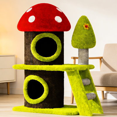 Tour pour arbre à chat 30,7 po avec champignon et poteau sur le thème de 30,7 po, idéal pour les espaces intérieurs multiples