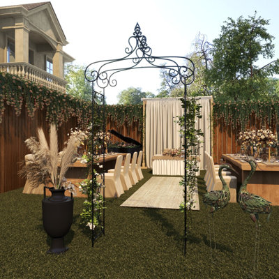 Tonnelle de jardin à volutes arquées en métal avec fleuron Coletin