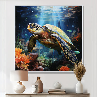 Tortue verte et bleue, animaux marins, art mural