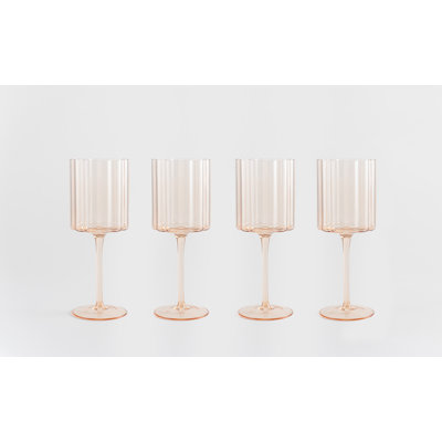 Verre à vin cannelé à bord festonné Dovecove, ensemble de 4, 12 oz, bleu