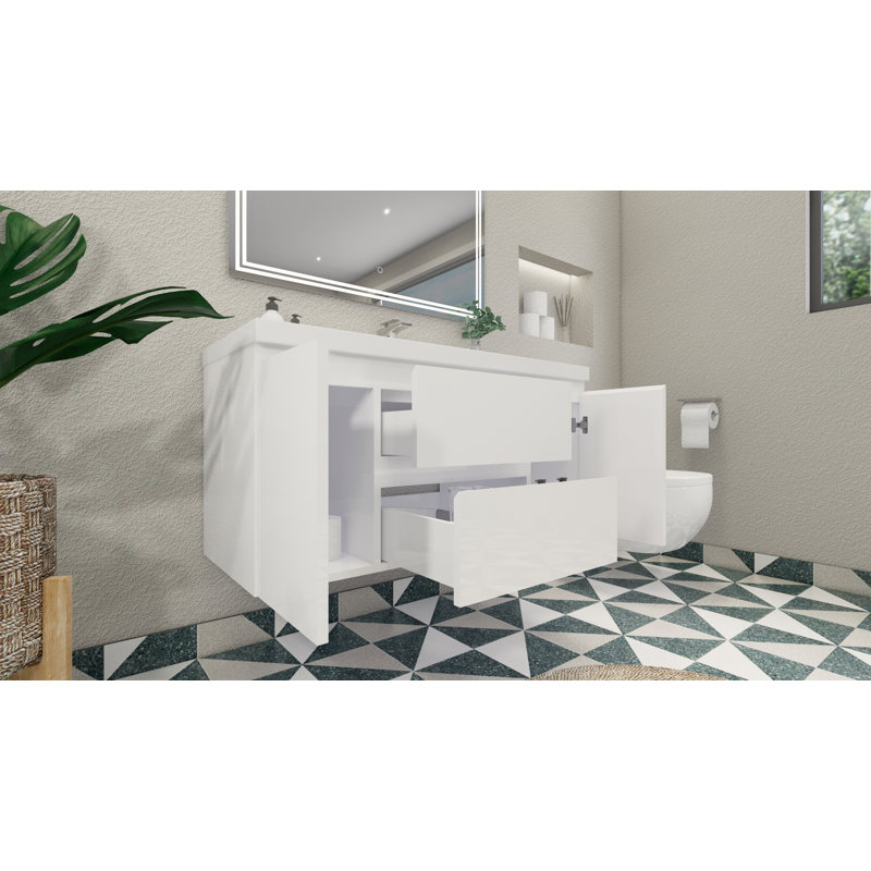 Base de meuble-lavabo simple mural 47 po 47 po, Blanc très luisant