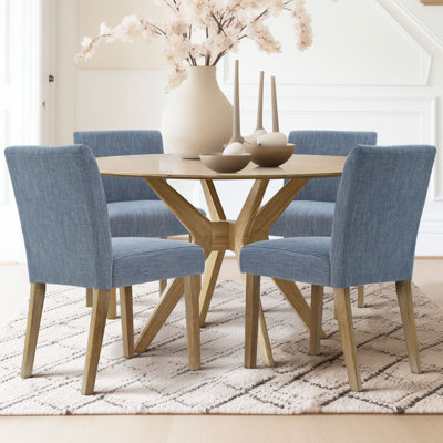 Encline Set of 4 Linen Upholstered 18.5'' Seat Height Solid Wood Dining Chair