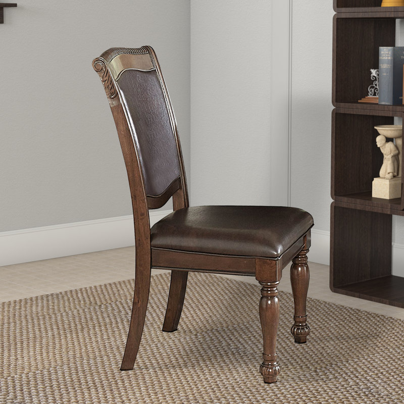  Traditional Brown Side Chair with Faux Leather Upholstery (Set of 2)
