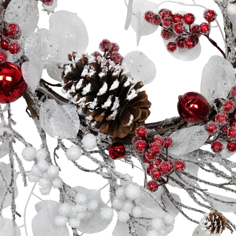 Berries And Snowflakes Artificial Christmas Wreath - 24" - Red And White - Unlit