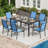 7 Piece Patio Expandable Table Dining Set, Outdoor Dining Table And Chairs Set For 4 To 8, 6 PVC-coated polyester Chairs, 1 Iron Expandable Dining Table, Patio Furniture Set For Deck, Backyard, Lawn, Poolside-109336122