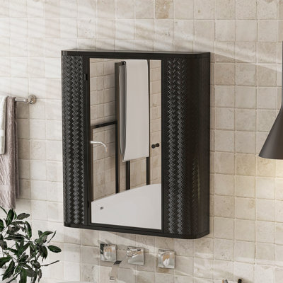 Armoire de salle de bain murale avec miroir, armoire à pharmacie avec porte en miroir en métal, 2 tablettes intérieures pour le rangement, style maison de campagne moderne, rangement pour toilette ou coiffeuse