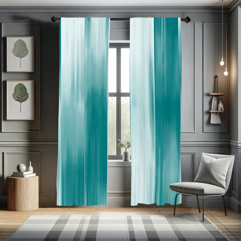 Microfiber Floral Semi-Sheer Rod Pocket Curtain Panels, 28" W x 84" L, Teal/Green