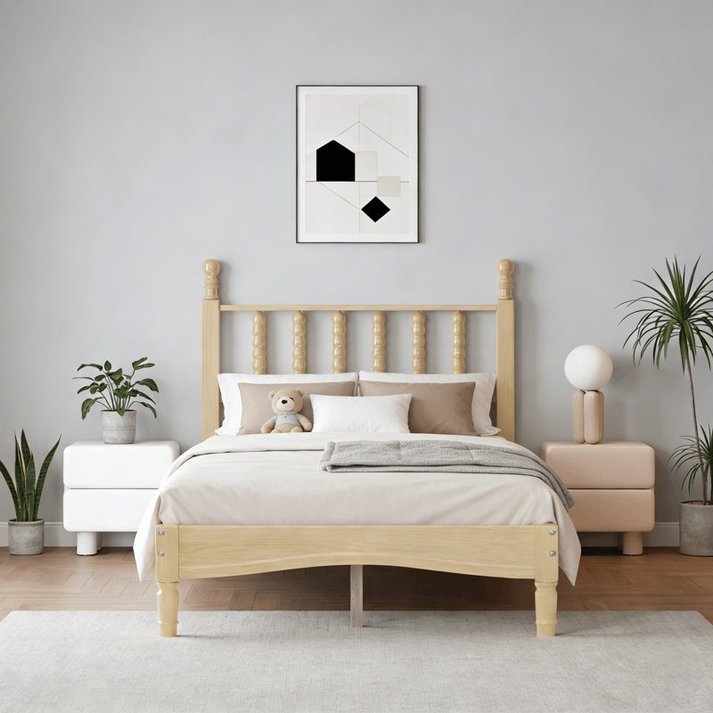 Rambha Standard Bed With Retro Headboard, Natural, Twin