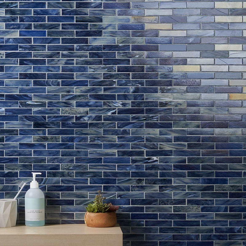 Artwater Iridescent Polished Glass Mosaic Tile, Sky Blue
