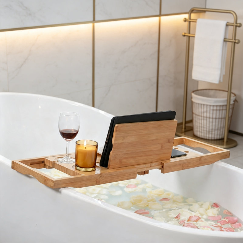 Plateau de baignoire extensible en bambou