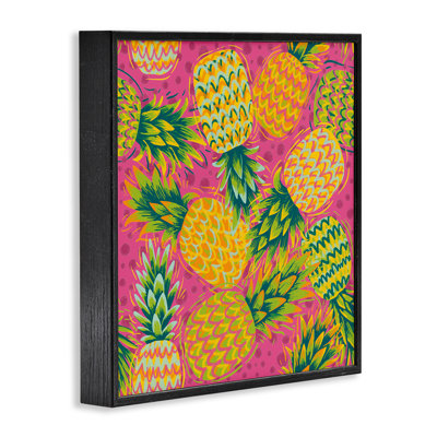 Tropical Pineapples on Purple Dots Framed Giclee, design by Jilly Jack Designs