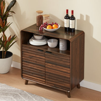 31.5" Curved-Edge 2-Door Buffet With Open Shelves And Grooved Trim Finish For Dinning, Kitchen