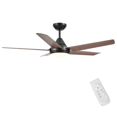 Ventilateur de plafond à DEL intégré 48 po avec pales en ABS brun grain de bois