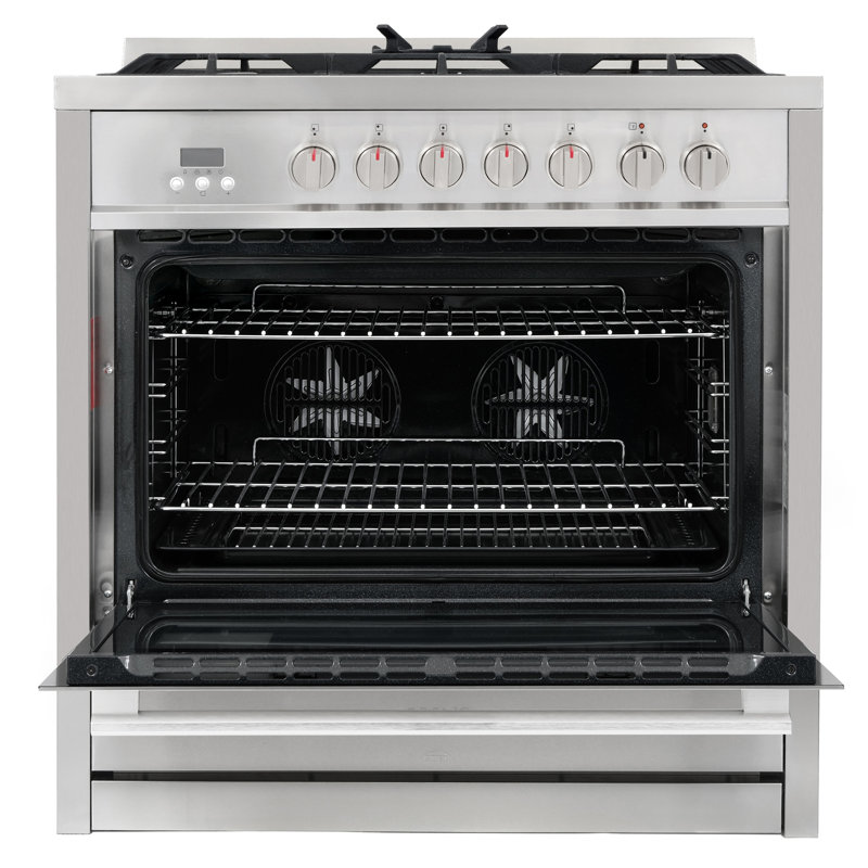 Cosmo 2 Piece Kitchen Appliance Package with 36'' Dual Fuel Freestanding Dual Fuel Under Cabinet Range Hood