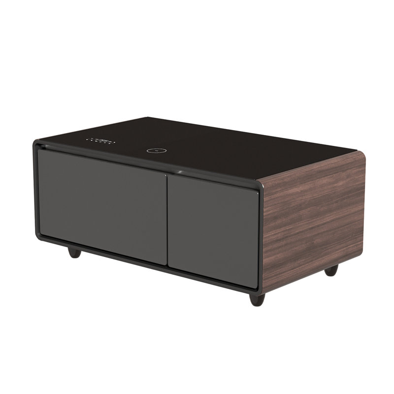 Modern Smart Coffee Table with Built-in Fridge, Bluetooth Speaker, Wireless Charging, Touch Control Panel, USB Interface, Outlet Protection, Atmosphere light