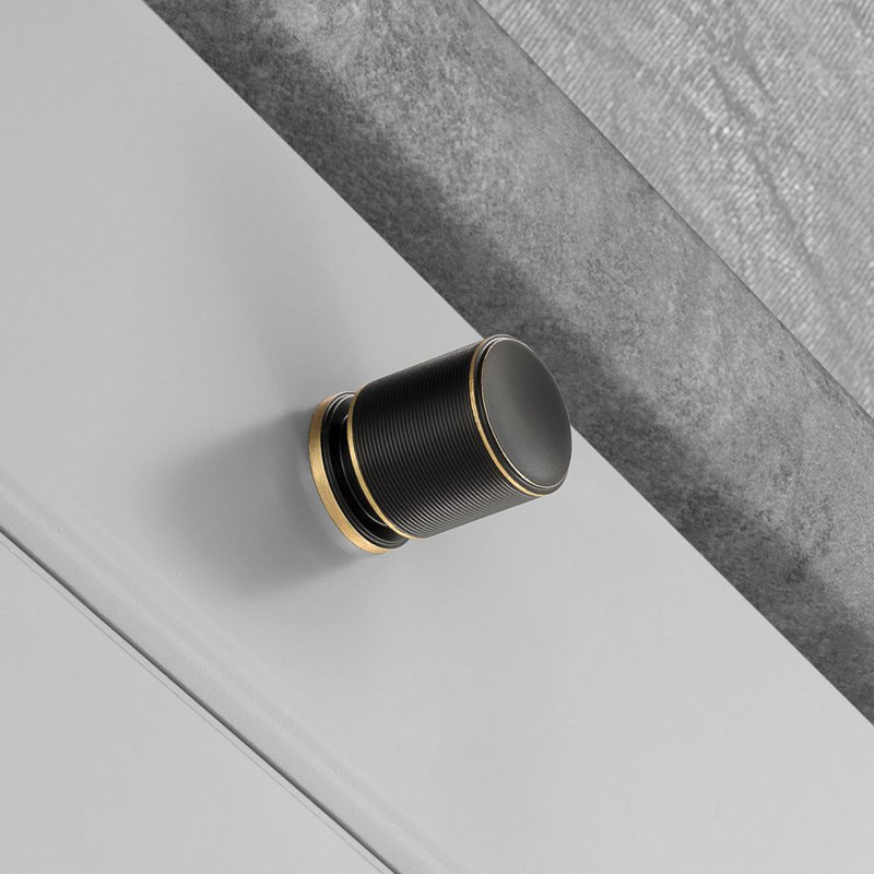 Monaco Cylindrical Knob, Brush Brass/Black, 0.75" H x 0.74" W x 0.74" D