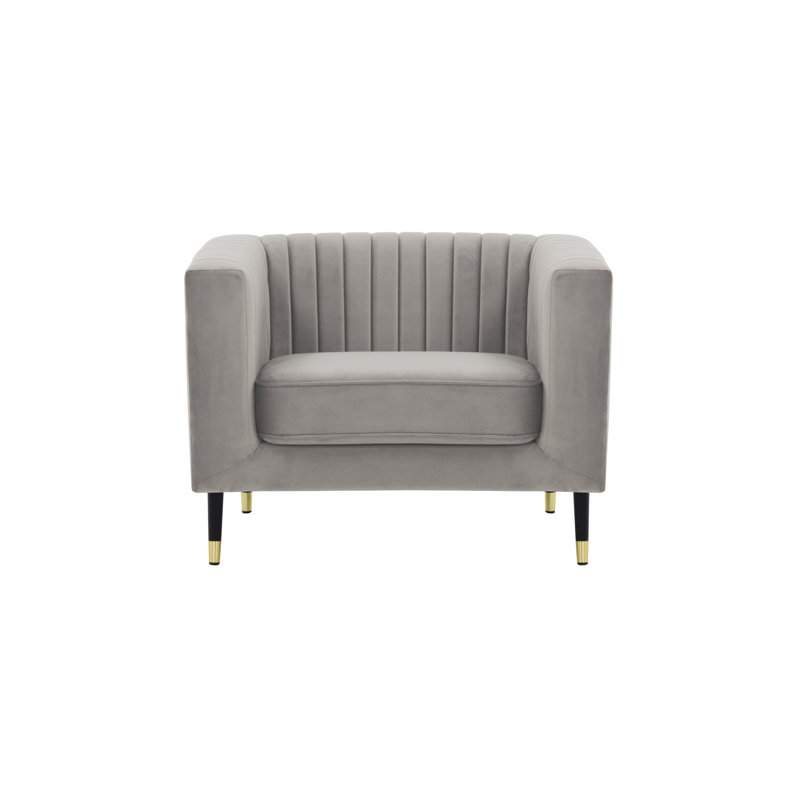 Clevenger Velvet Armchair, Light Grey