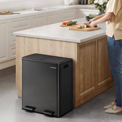 2 x 8 Gallon Stainless Steel Multi-Compartments Trash Can with 15 trash bags