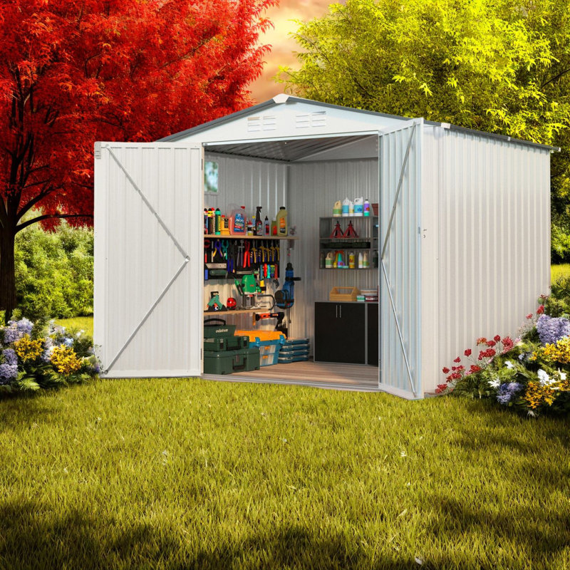 Remises de rangement en métal durable, 8 pi x 6 pi, conception moderne pour une utilisation dans le jardin