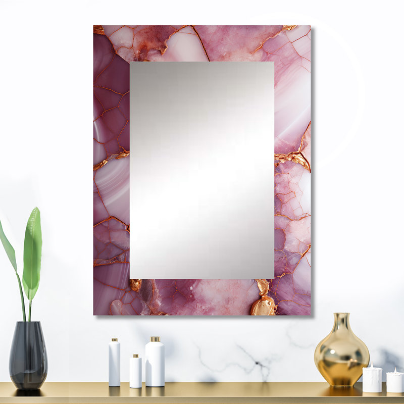 Pink and gold Marble river IV - Abstract Decorative Mirror, Gold Wall Mirror, Printed Metal Art, 32" x 24"