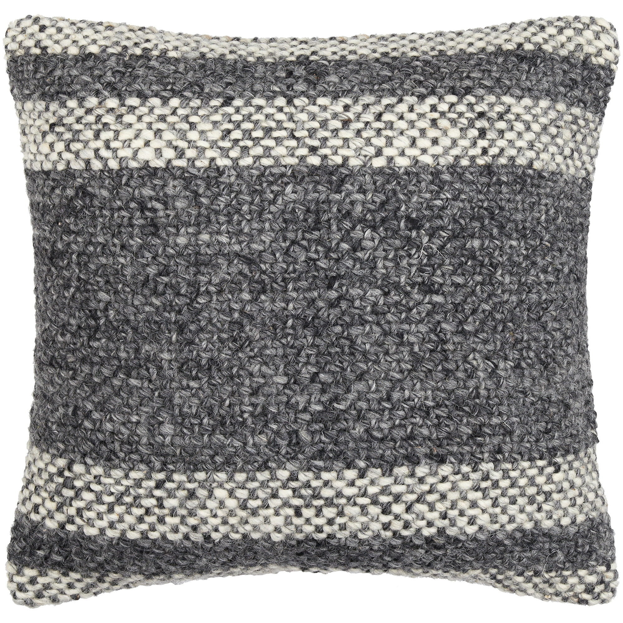 Serephine Striped Wool/Cotton Pillow Cover, Pillow Cover Only - No Insert, Gray/Beige, 20"H x 20"W