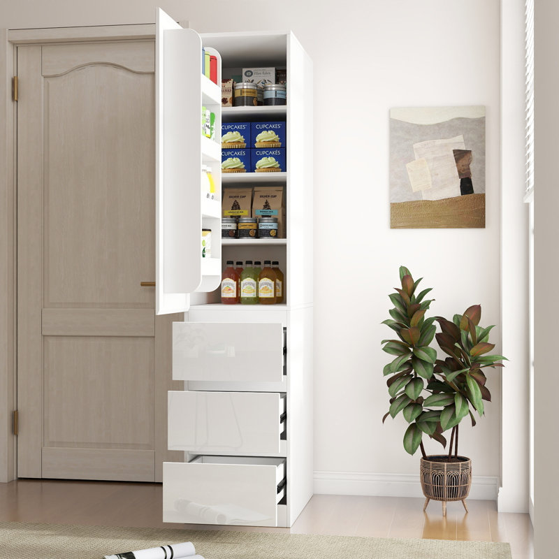 Armoire de cuisine avec portes, tablettes et tiroirs, armoire de rangement pour cuisine, blanc