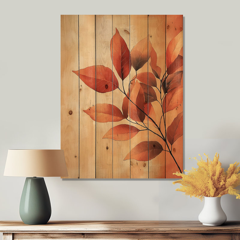 Feuilles de terre cuite couches de forêt III - Art mural en bois de feuilles - sur bois de pin naturel