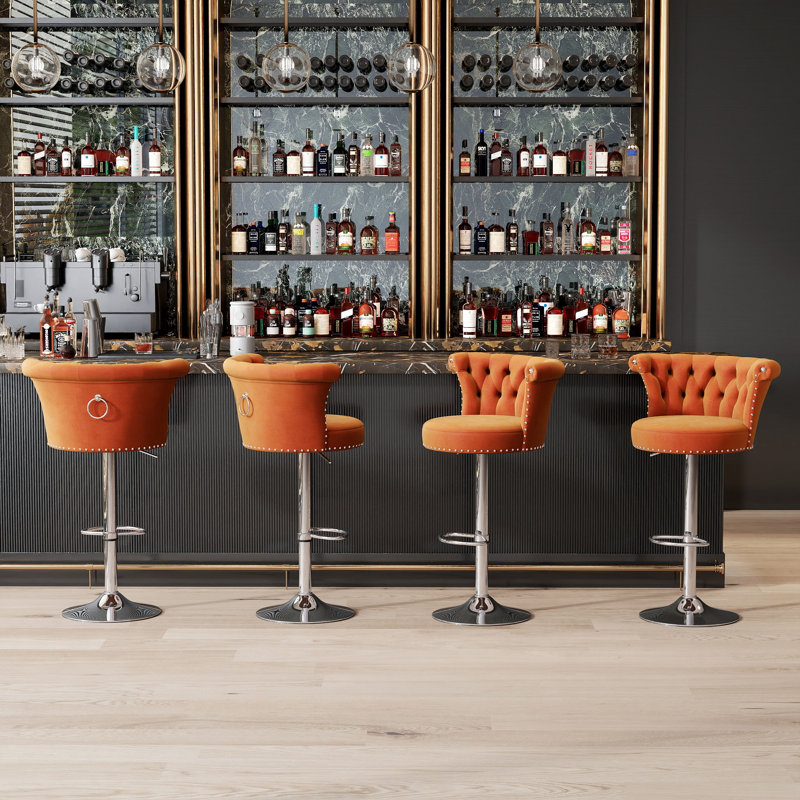 Ensemble de tabourets de bar pivotants en velours de 2/4/6, tabourets de bar réglables en hauteur avec dossier et base chromée